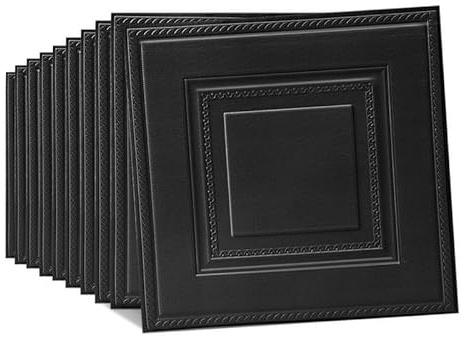 Tarwanear 50PCS Black Grid Panels Peel and Stick 3D Wall Panels 35×35cm Self Adhesive Wall Tile Stickers Waterproof Removable Home Decor for Kitchen Bathroom Ceiling
