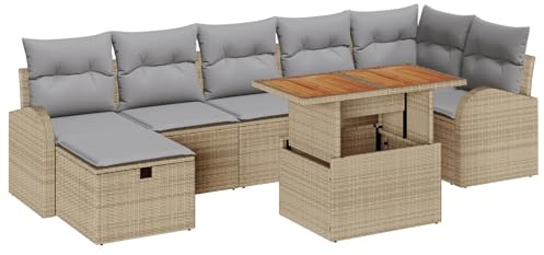 vidaXL 8-delat trädgårdsoff-set med kuddar Beige Poly Rattan Vattentålig UV Perfekt för utomhus eller patio seating. Möbler Sektionell hörn seating modulär soffa lounge