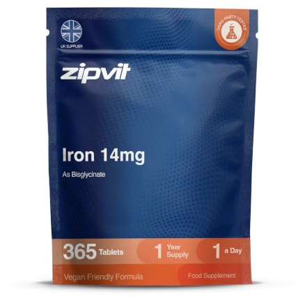 Zipvit Iron Tablets 14mg as Bisglycinate - 1 Year Supply - 365 Tablets