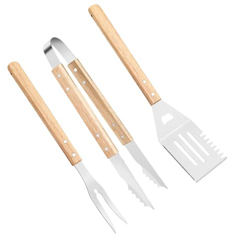 Ustensiles De Grillade,Set De 3 Outils BBQ | Accessoires De Cuisine Résistants À La Chaleur Intense Et Anti-Rouille pour Camping, Pizza, Steak, Burger Et Salade
