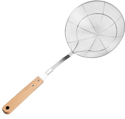 Mestolo in acciaio inox con manico in legno professionale scanalato cucchiaio pratico colino da cucina schiumarola schiumarola