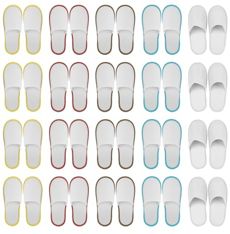 20 Paia di Pantofole per Ospiti, Ciabatt Ospiti, Pantofole in Spugna Colorata da 4 mm, Pantofole da Spa con Punta Chiusa, Ciabatte Ospiti da Hotel per Uomo e Donna, per Hotel, Salon Spa, Casa, Viaggi