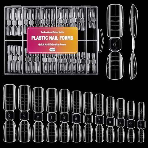 Kiiwah 120 Pièces Acrylique Popit Ongle, 12 Tailles Couverture Complète Capsule Faux Ongles, Transparent Popits Ongles avec Écailles, Capsule Americaine Ongle Amande et Carré pour Salon DIY
