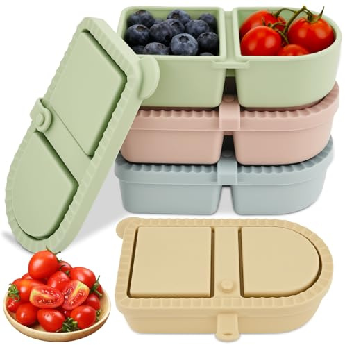 TNTGMG Contenitore per snack da 300 ml, in silicone, con 2 scomparti e coperchi, portatile, per alimenti, condimenti per insalata, per snack, scuola, ufficio, picnic, 14,5 x 8 x 4,2 cm