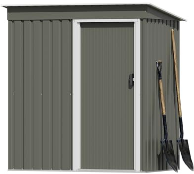 Devoko Geräteschuppen Metall 151 x 77 x 182 cm (2.1 m³), Kleines Metall Gerätehaus mit verzinktem Stahlrahmen, Inkl. Handschuhe, Schiebtür, Pultdach, Gartenschuppen, Grau