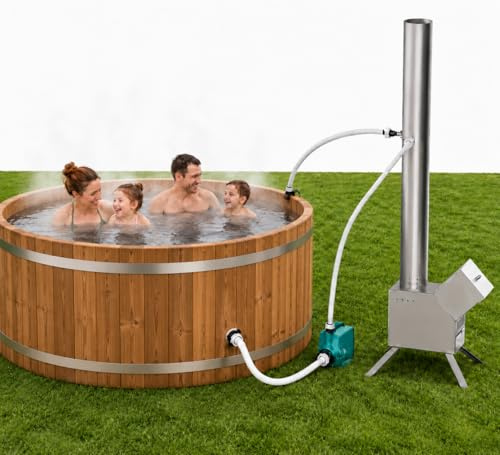 ECOPOOLTECH Holzbefeuerter Poolheizer, Holz-Poolheizung für Warmwasser im Außenbereich, geeignet für kleine Pools, Badefässer und Whirlpools