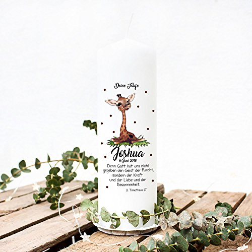 Taufkerze Kerze zur Taufe oder Geburt Kommunionkerze Giraffe mit Punkten Spruch Wunschnamen & Datum wk48 ilka parey wandtattoo-welt®