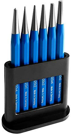 S&R Durchschlag Set 6-tlg MADE IN GERMANY – Splinttreiber & Ankörner Chrom-Vanadium Durchtreiber gehärtet 1-5mm Splintentreiber Industrie-Qualität 1, 2, 3, 4, 5 mm Durchschläger + Ø4 mm Ankörner