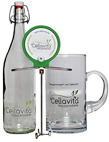 Cellavita – Wasserwirbler für Hexagonwasser 3er Set – Handwirbler mit 1L Glasflasche & Krug – Wasserverwirbler für Herstellung von belebtem & vitalisiertem Wasser durch veränderte Hexagonstruktur