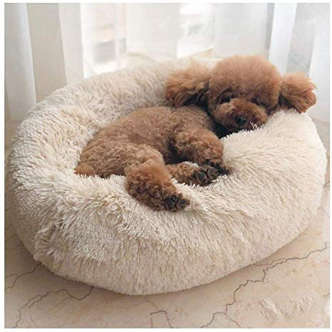 Maran Gemütlich Hundebett abziehbar und waschbar Hoher Liegekomfort durch Dicke FüllungHundesofa Hundekorb mit Hundekissen Rund oder oval Nisthöhle-Beige-50 * 50 * 20cm