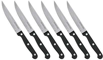 Nirosta Steakmesser 6er Set MEGA, formschönes Pizzamesser, Fleischmesser aus Edelstahl, Tischmesser mit widerstandsfähigem Griff, hochwertiges Messer (Farbe: Schwarz/Silber), Menge: 6 Stück