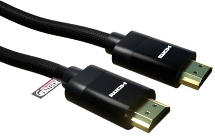 rhinocables Ultra High-Speed Braided HDMI Cable – Copper 2.1 Lead with 8K HDR, eARC, VRR & Dolby Atmos | Perfect for PS5, Xbox, Projectors, TVs & Home Cinema Systems (Black, 5m)