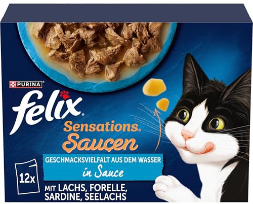 FELIX Sensations såser kattmat våt, fisk sorter blandning, 6-pack (6 x 12 påsar med 85 g)