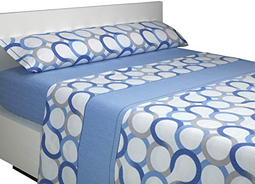 SABANALIA - Juego de sábanas Franela Aros (Disponible en Varios tamaños y Colores), Cama 80, Azul