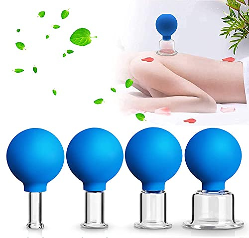 Juego de 4 vasos con ventosas con bola de succión, de cristal auténtico, conjunto de ventosas médicas inalámbricas de alta calidad, celulitis y masaje