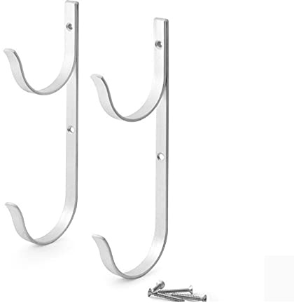 Uposao 2 Pcs Swimming Pool Pole Holder Wall Mount Aluminum Pool Pole Hanger Hooks for Telescopic Pole Skimmer Net Brush Silver