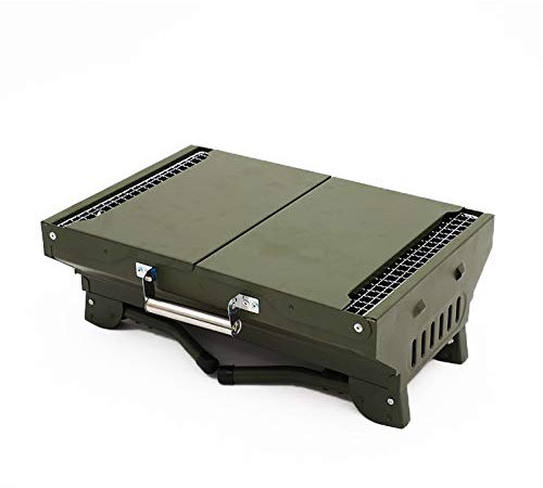TANYTAO-SHOP BBQ Grills für Outdoor Faltbare tragbare Reise Camping BBQ Grill 2-3 Familienhaus Outdoor Folding Kohle Grill Kochen Grill Picknick Zubehör, Olivgrün Geeignet Camping, für Garten, Balkon