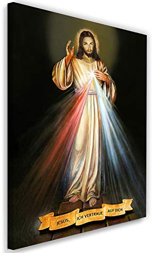 Feeby Bild auf Vlies Leinwand Heilige Person Jesus Christus 60x90 cm Kunstdruck Modern Wandbilder Deko Flur Wohnzimmer Christentum Heiliges Bild Gebet Schwarz