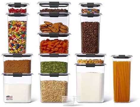 Rubbermaid Newell Brilliance Pantry Frischhaltedosen für Lebensmittel und Speisekammer, Kunststoff Kristall, farblos, New Set of 14, 14