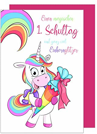 Edition Seidel Premium Glückwunschkarte zur Einschulung mit Umschlag. Einschulungskarte Grußkarte Karte zum Schulanfang Schuleinführung Schulstart Spruch Mädchen 1. Klasse Einhorn (ES119 SW022)