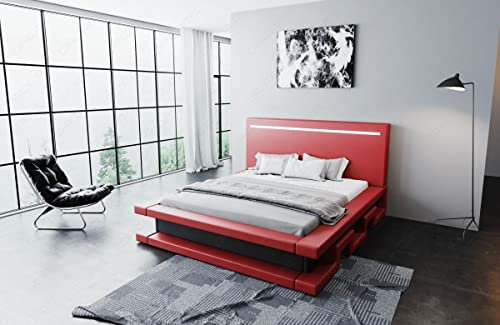 Sofa Dreams Wasserbett Faenza mit beheizbarer Wasserbettmatratze und kompletter Technik LED Beleuchtung 140x200 160x200 180x200 200x200 200x220 (140 x 200 cm, Rot-Schwarz)