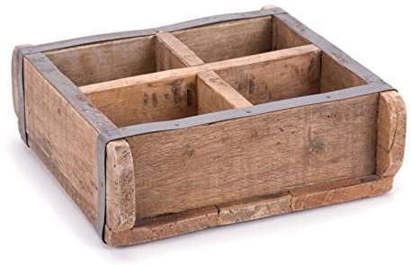 DESIGN DELIGHTS Holz ZIEGELFORM Brick | Massivholz | Vintage Holzkiste, Ziegelsteinform, Holzziegel, Aufbewahrungskiste, Ordnungskiste, Holz Kasten | Anzahl: 4-Fächer