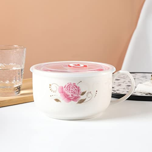 Konsilsa Mikrowelle suppentassen mit henkel mit Deckel,37 oz übergroße Keramik-Suppentassen Nudelschüssel für Ramen-Suppengetränke (Color : C)