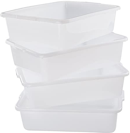 Parlynies 4-Pack 24 L Commercial Bus Tubs/Tote Box, White Plastic Storage Wash Basin Tub