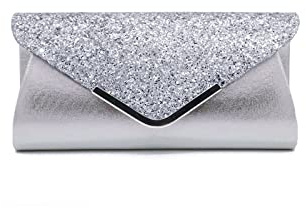 CORIOS Kvällsväska för kvinnor med paljetter liten kedja kuvertväska ceremoniväska bling axelväska bröllop elegant messenger-väskor för cocktailparty bal ceremoni, Silverton, L, Elegant