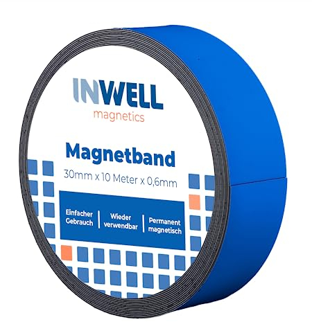 Inwell - Magnetband 30 mm in Farbe Blau auf Rol | 10 meter | NICHT Selbstklebend | Stark magnetisch | Magnetstreifen