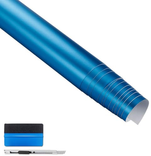 NewL Premium Satin Matt Chrom Ice Metallic Vinyl Folie Auto Folie Aufkleber Luftblasenfrei DIY Motorrad Handy Aufkleber Zubehör (Hellblau, 30 cm x 150 cm) | Satin-Matt-Oberfl., wiederpositionierbarer Kleber, selbst zuschneidbar, Montagewerkzeug inkl., für Auto & Motorrad geeignet