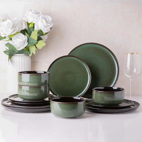 LERATIO Ceramic Dinnerware Sets for 4,Porcelain Plates and Bowls Sets,Handmade Reactive Glaze Dishes Set,Oven&Dishwasher & Microwave Safe,Service for 4