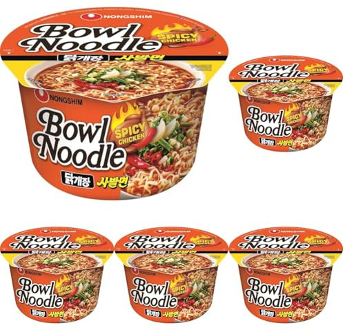 Nongshim Spicy Chicken Big Bowl I Koreanische Instant Ramen I 5 x 100g | Asiatische Instant-Cup-Nudeln mit scharf-würzigem Huhn-Geschmack I Fertiggericht als schnelle Mahlzeit zwischendurch