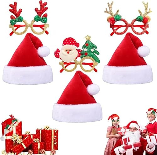 Weihnachtsmützen 4 Stück,Plüsch Nikolausmütze Erwachsene Weihnachtsmann Mütze Erwachsene Rot,Nikolo Mütze für Herren/Damen/Kinder für Weihnachts,Weihnachtsfeiern,Weihnachtskonzert,Weihnachtszubehör