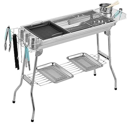 esmen Barbecue-Holzkohlegrill Edelstahl-Grill, Grill für zu Hause, Grill-Werkzeug-Sets für Kochen im Freien, Camping, Wandern, Picknicks Stand-Up-Propangrill