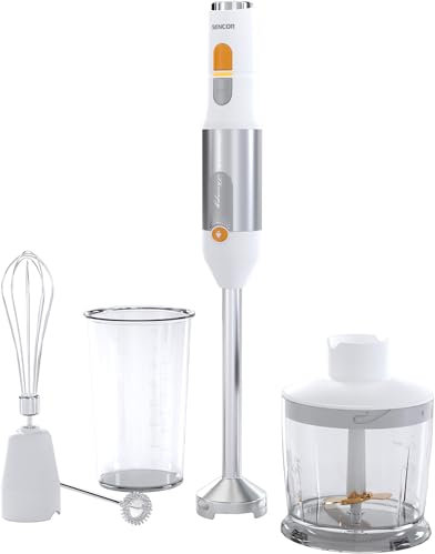 Sencor Mixeur Plongeant Multifonction Ultra-Puissant 5 en 1, 1200W, avec Fouet, Hachoir & Mousseur, Lames Quad Blades Inox, Contrôle de Vitesse Continu, Design Ergonomique - Blanc [SHB 6301WH]