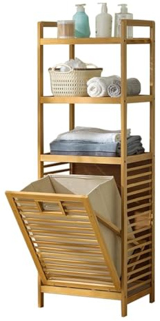 Baveke Laundry Hamper with 3 Tier Shelves & Tilt Out Basket, Laundry Baskets Organizer Hampers Bathroom Storage Shelf for Laundry Room, Bathroom, Guest Room (3-Tier Small)