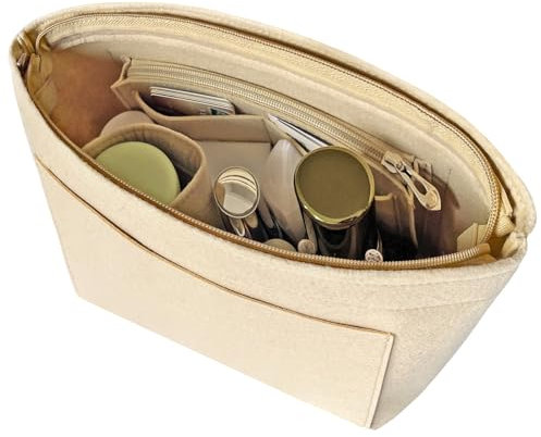 DongMaple Taschenorganizer für Longchamp Organizer, Taschen Organizer Shopper mit Reißverschluss, Innentasche für Handtaschen Organizer, Beige L