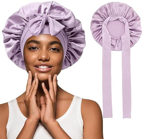 GUGUGO Seidenhaube zum Schlafen, Silk Bonnet, Verstellbare Seidenhaube, Schlafhaube Seide, Schlafmütze Damen, Satin Haube, Satin Haube Schlafen, Silk Sleeping Cap (Lila) | Atmungsaktiv, Rutschfest, Sanft zu Locken, Weniger Frizz und Haarbruch, Bonnet für Hautpflege, Spa und Reisen