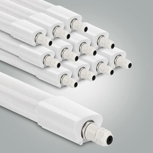 LED Universum 12er-Set Feuchtraumleuchten 120cm 38W 4560lm neutralweiß 4000K - IP65 - verknüpfbar - Kellerleuchte Nassraumleuchte Feuchtraum-Wannenleuchte mit Steck-Klemmen L1270xB46xH34mm