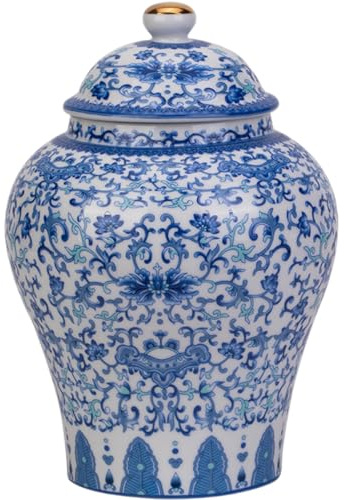 PRETYZOOM Tarro De Jengibre De Cerámica con Tapa Jarrón Azul De Porcelana Antigua Estampado Floral Decoración del Hogar Bote De Té Vintage Recipiente De Almacenamiento De Té