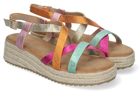 82967 Sandalias de Planas para Mujer, Elegantes y Comodas con Detalles Entrecruzados, Cierre de Hebilla, Primavera-Verano. Multi Talla 41