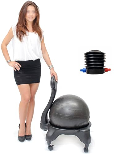 Innovz Silla con Pelota Yoga Ball Chair Silla de Postura con Respaldo, Taburete Ergonomico Rolling Ball Negro, Silla de Equilibrio para Ejercicios de Fisioterapia, Gym Yoga Ball
