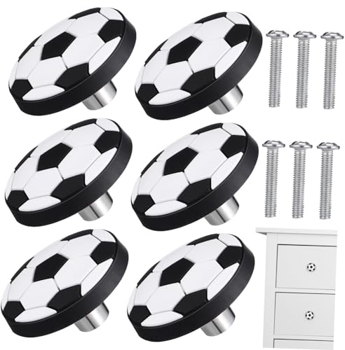 Pomos Decorativos para Cajones Fútbol, 6 Piezas Negro Aleación | Tiradores Cajones Infantiles, Goma Anticolisión, Instalación Fácil, Uso Seguro y Duradero