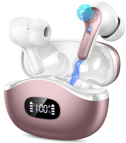 Ecouteurs Bluetooth sans Fil 2025, Oreillette Bluetooth 5.3 avec Son Hi-Fi Stéréo, 4 Micro ENC Anti Bruit, 40H d’Autonomie, Écran LED, Confort Optimal, IPX7 Étanche Ecouteurs sans fil pour iOS/Android