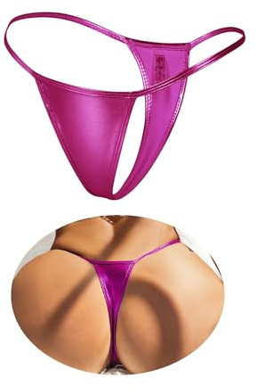 ohyeahlady Women's Shiny G-strings Sexy Micro Thongs T-back Tangas Briefs Low Rise Hipster Panties Underpants Plus Size Underwear Pack of 1 Purple Size UK 8-12