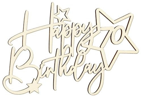 Blumenstecker & Geschenkanhänger zum 70. Geburtstag, Happy Birthday mit Sternen verziert, aus Holz, Größe 16 x 10 cm, perfekte Dekoration für Geschenke und Blumendekoration