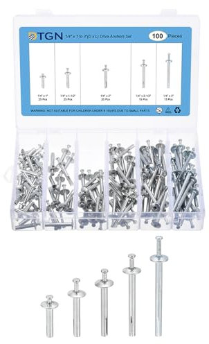 DTGN 1/4 x 1 to 3(D x L) Drive Anchors Set - 100Pack - Good for Metal Steel Aluminum Concrete - Hammer Drive Nail - Silver