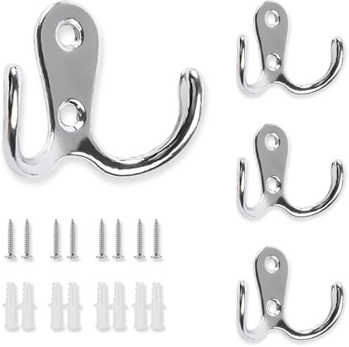 UBRAVE 4 Pièces Crochet a Vis Double, Crochet Vintage Double, Crochets Muraux Patère,Équipé De Vis De Montage,Peut Être Utilisé Pour Manteau, Serviette, Clé, Chapeau, Sac, Etc.