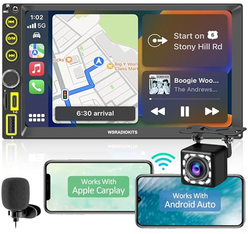 [Upgrade Wireless] CarPlay & drahtloses Android Auto Autoradio 2 Din, 7-Zoll Digital Media-Receiver,Doppel Din Radio mit Bildschirm, Rückfahrkamera,Mirror Link,RDS/FM/AM/Phone GPS Navi, Schnell-Ladung
